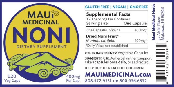 Version 1.0.0 Cápsulas vegetales con polvo de Noni orgánico 400 mg