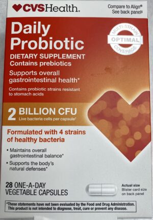 Cápsulas vegetales probióticas digestivas CVS Health frasco