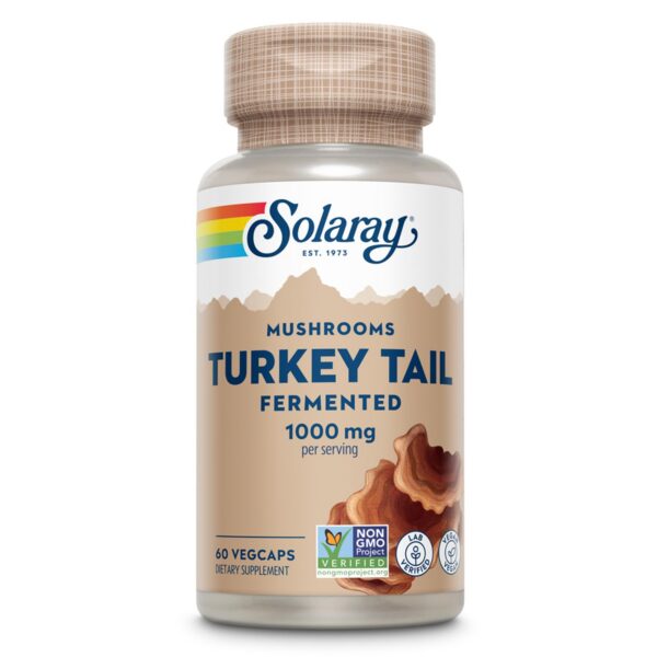 Cápsulas vegetales Turkey Tail fermentado Solaray 500mg suplemento