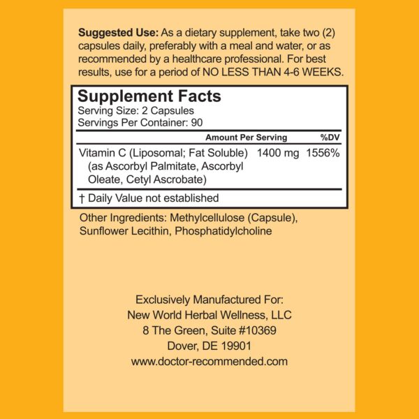 Cápsulas vegetales Vitamina C Liposomal alta absorción Dr Recommended