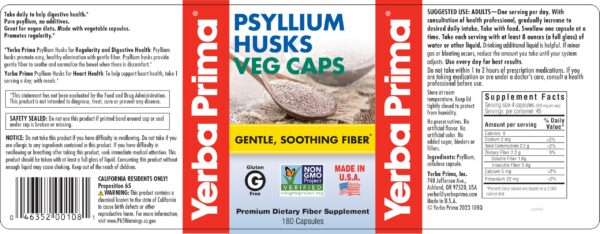 Detalle cápsulas psyllium natural Yerba Prima