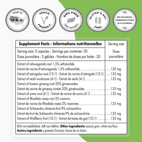 Cápsulas vegetarianas Adaptix para alivio del estrés y energía