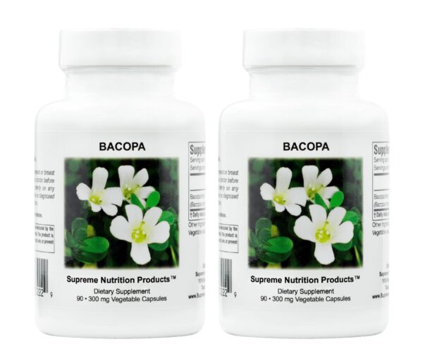 Frasco de cápsulas vegetarianas de Bacopa pura Supreme Nutrition