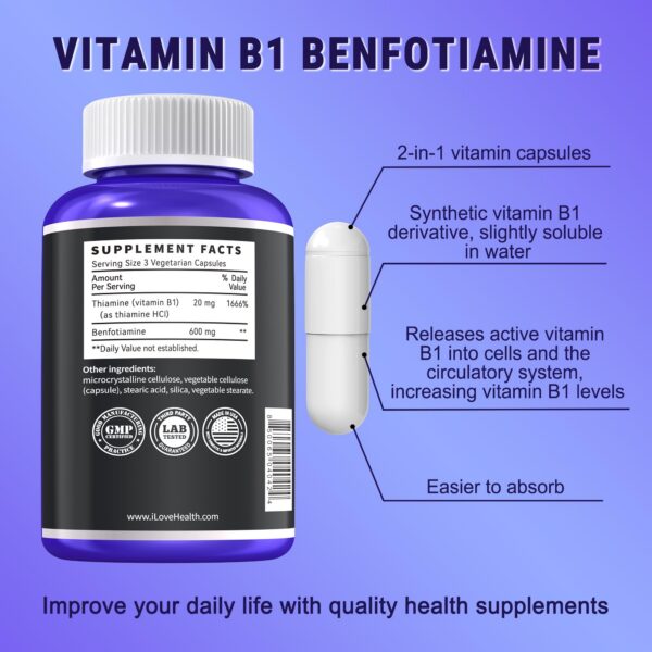 Cápsulas vegetarianas Benfotiamina 600mg con vitamina B1 I LOVE HEALTH