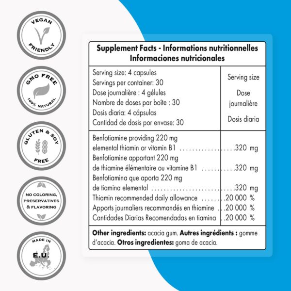 Cápsulas vegetarianas benfotiamina Supersmart 120 unidades