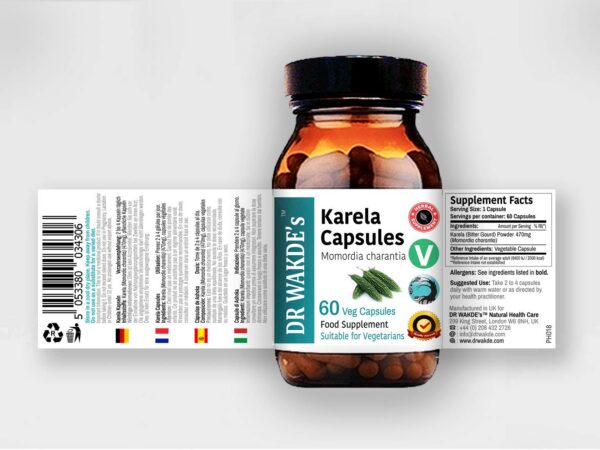 Cápsulas vegetarianas Karela suplemento natural DR WAKDE'S