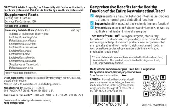 Suplemento Klaire Labs con lactobacillus y bifidobacterium probiótico