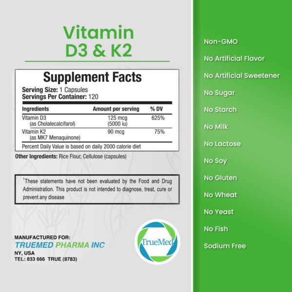 Cápsulas vegetarinas Truemed vitamin D3 y K2