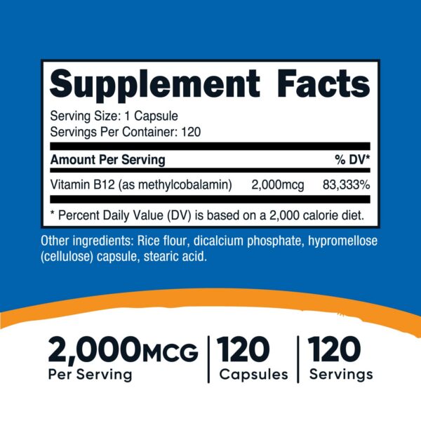 Cápsulas vegetarianas vitamina B12 Nutricost 2000 mcg