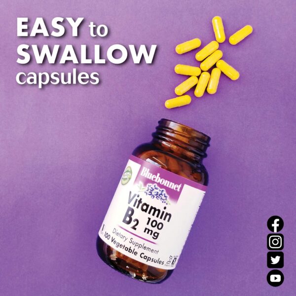 Cápsulas de vitamina B2 puro Bluebonnet sin alérgenos comunes