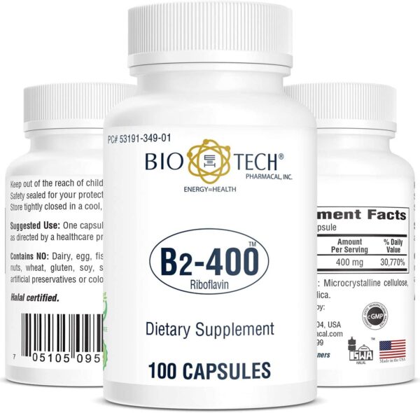 Cápsulas vitamina B2 riboflavina Bio-Tech Pharmacal B2-400