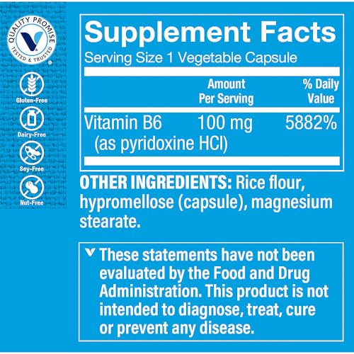Capsulas vitamina b6 100mg The Vitamin Shoppe apoyo cerebral