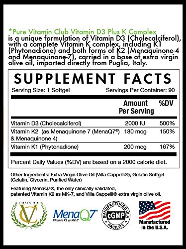 Cápsulas blandas de vitamina D3 y complejo K con aceite de oliva extra virgen