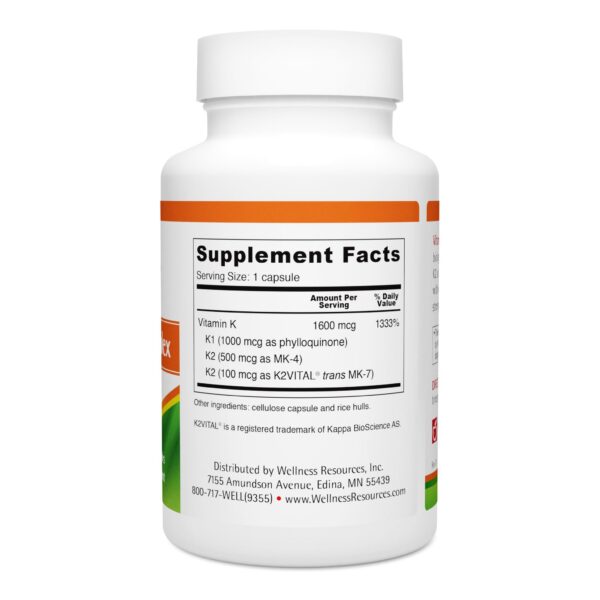 Cápsulas vitamina K Wellness Resources para salud arterial y renal