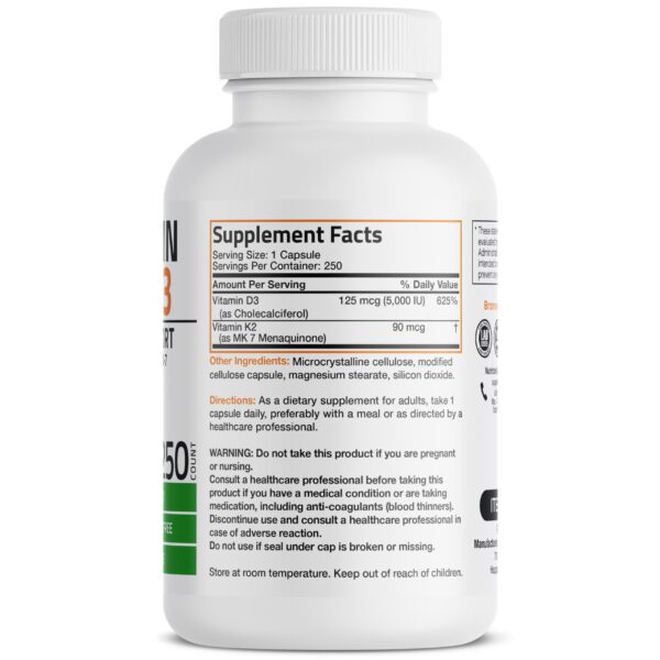 Cápsulas fáciles de tragar vitamina K2 y D3 Bronson