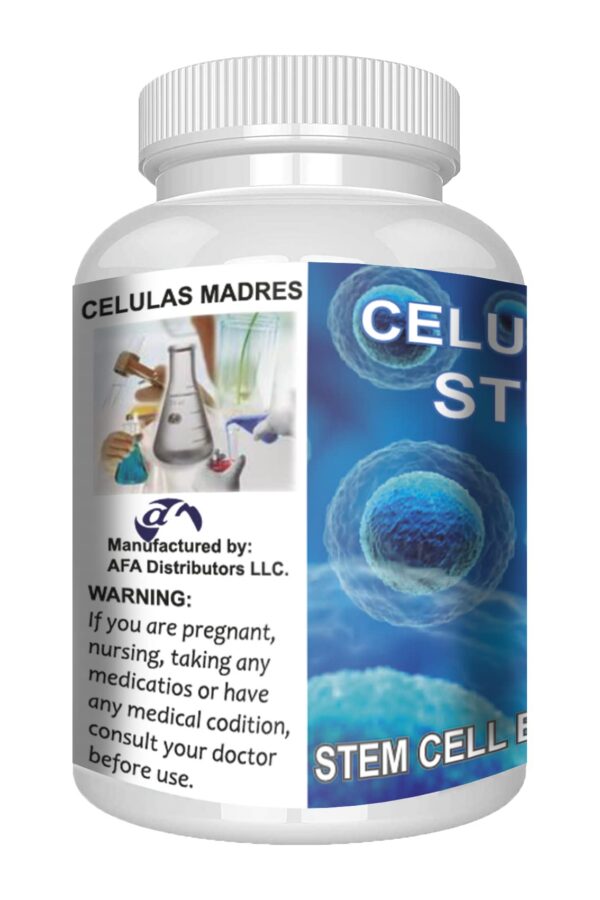 Cápsulas Vitamisan células madres alga azul-verde en frasco blanco