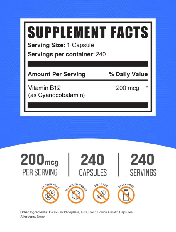 Version 1.0.0 Cápsulas vitaminas energía BulkSupplements lado botella