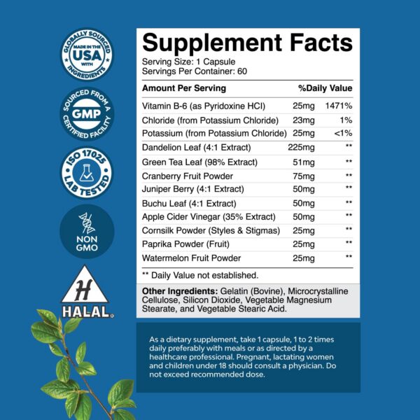 Version 1.0.0 Cápsulas Water Away extracto de diente de león y té verde