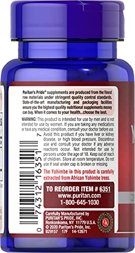 Cápsulas de Yohimbe de Puritan's Pride en detalle