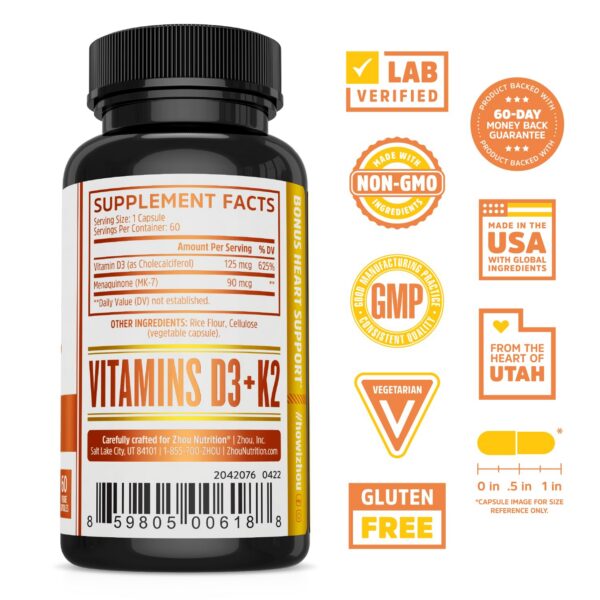 Cápsulas Zhou vitamina D3 K2 MK-7 para inmune y calcio