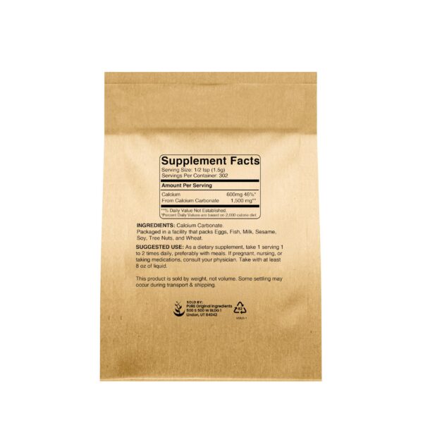 Etiqueta del producto carbonato de calcio Pure Original Ingredients