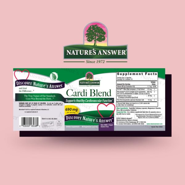 Lado del empaque CardiMax Nature's Answer con detalles