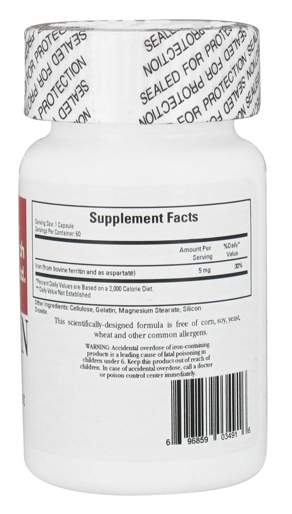 Etiqueta y detalles del envase Ferritin 60c