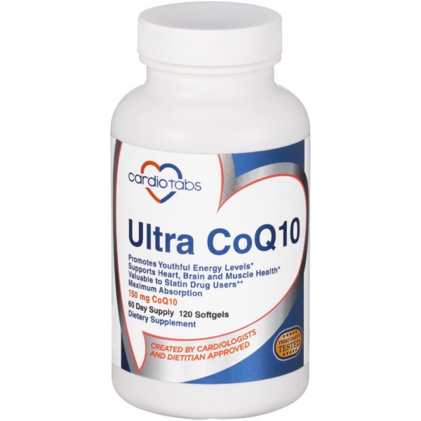 Frasco CardioTabs Ultra CoQ10 150mg 120 cápsulas blandas