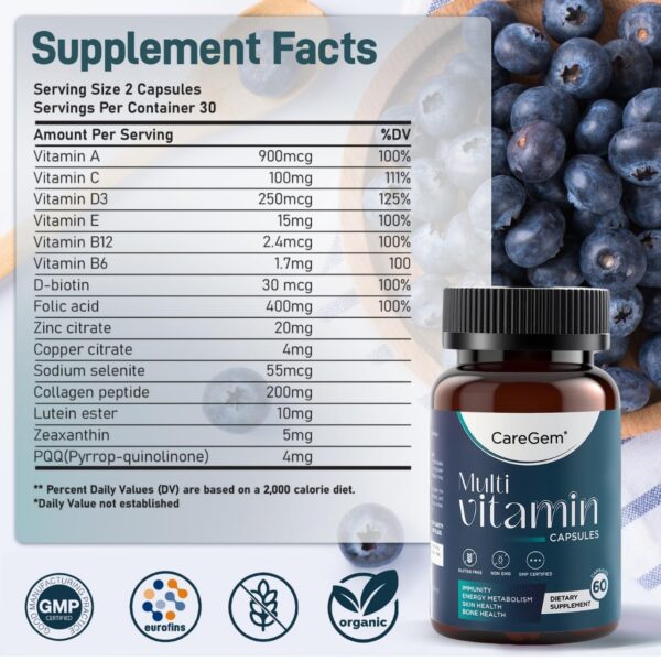 Version 1.0.0 Frasco de CareGem cápsulas vista lateral