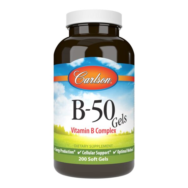 Carlson B-50 complejo vitaminas B 200 cápsulas blandas energía