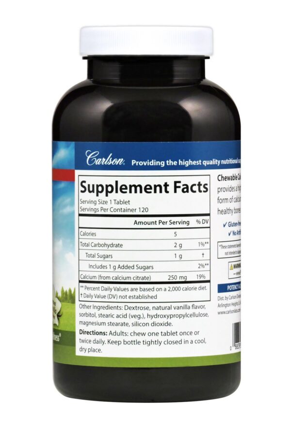 Frasco Carlson Calcium Citrate 250 mg vainilla