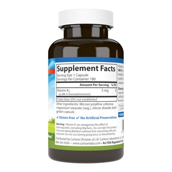 Carlson cápsula vitamina k2 mk-4 suplemento color blanco