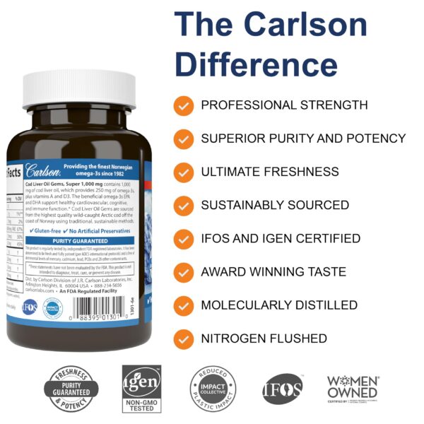 Etiqueta frontal Carlson Cod Liver Oil A y D3