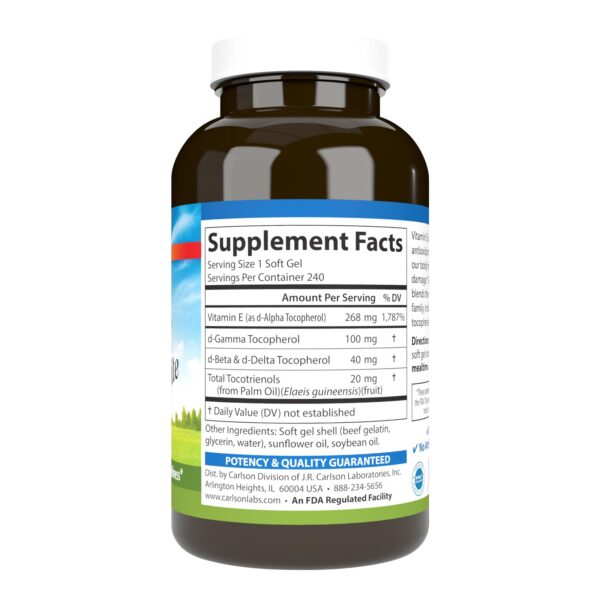 Frasco de Carlson E-Gems Elite vitamina E 400 UI 240 cápsulas