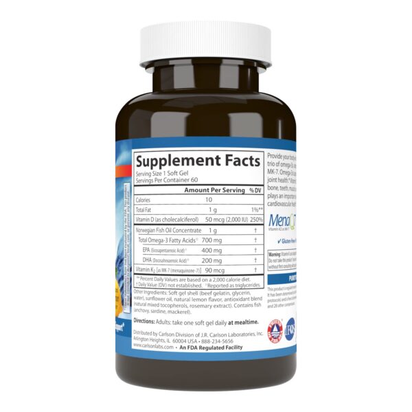 Etiqueta frontal de Carlson Omega-3 D y K