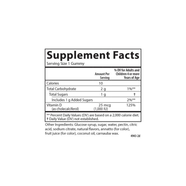 Etiqueta lateral de la botella Carlson gomitas D3 para niños