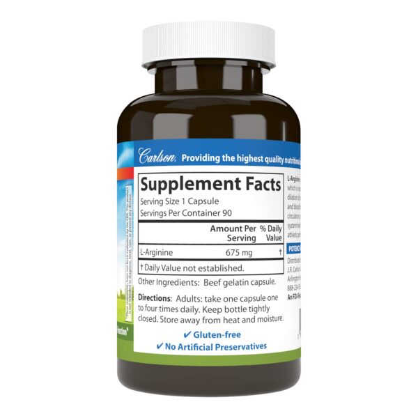 Etiqueta frontal Carlson L-Arginine 675 mg