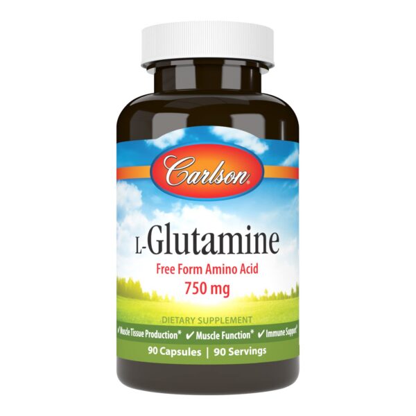 Carlson L-Glutamine cápsulas 750 mg etiqueta frontal
