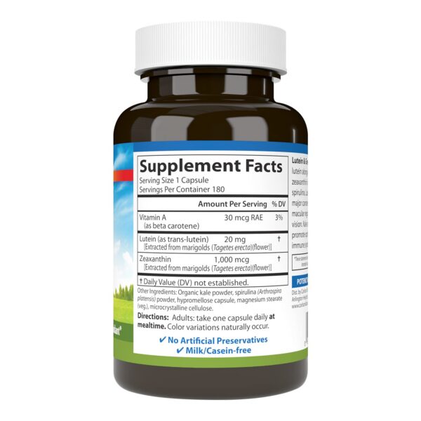 Etiqueta lateral de la botella Carlson Lutein Greens