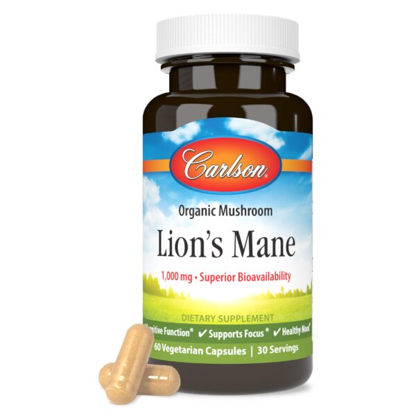 Frasco de Carlson Melena de León con 60 cápsulas vegetarianas