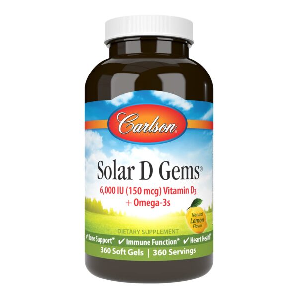 Carlson Solar D Gems suplemento vitamina d3 y omega-3 envase