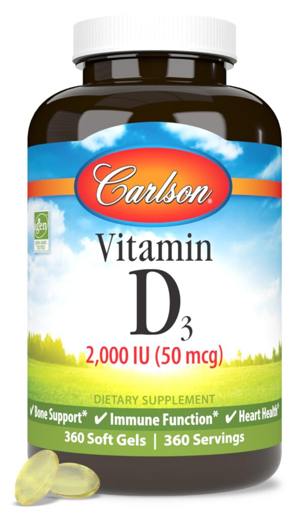 Carlson vitamina d3 2000 iu cápsulas blandas suplemento salud ósea