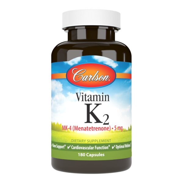 Carlson vitamina k2 mk-4 suplemento 180 cápsulas botella