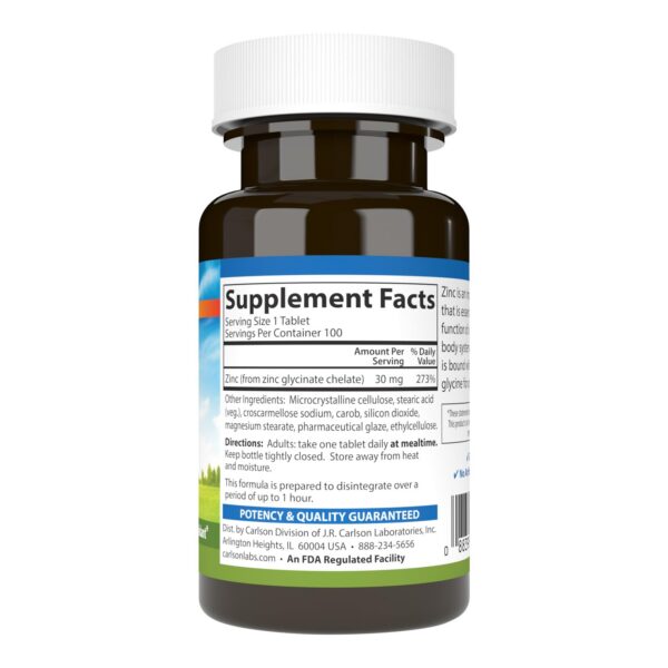 Version 1.0.0 Frasco Carlson Zinc quelado 30 mg, vista frontal