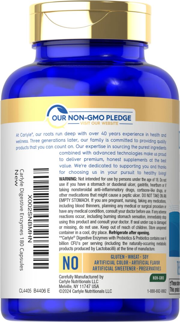 Version 1.0.0 Etiqueta trasera de Carlyle Digestive Enzymes