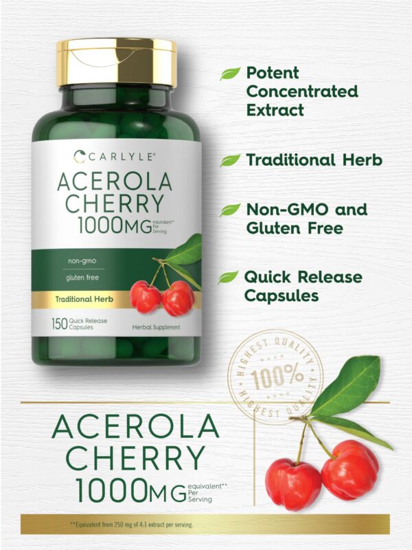 Etiqueta nutricional Carlyle Acerola Cherry cápsulas