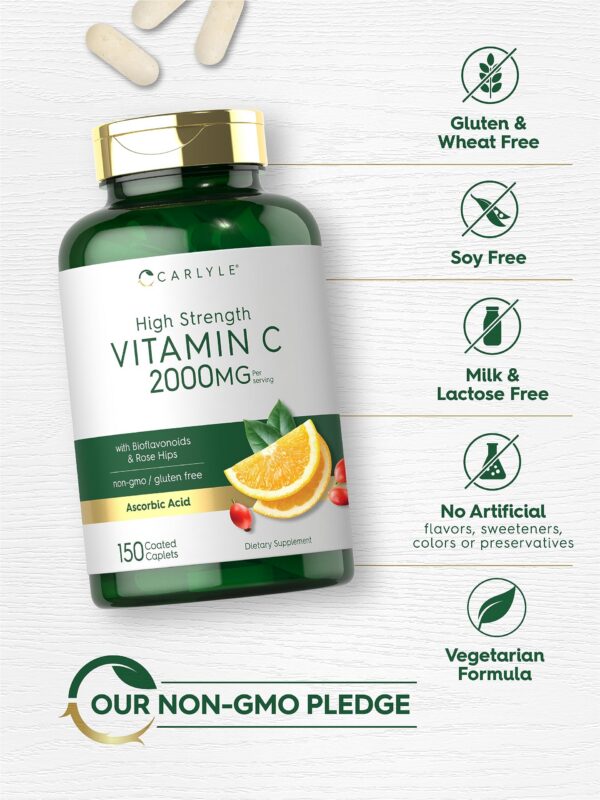 Carlyle frasco de vitamina c 2000mg con etiqueta de ingredientes