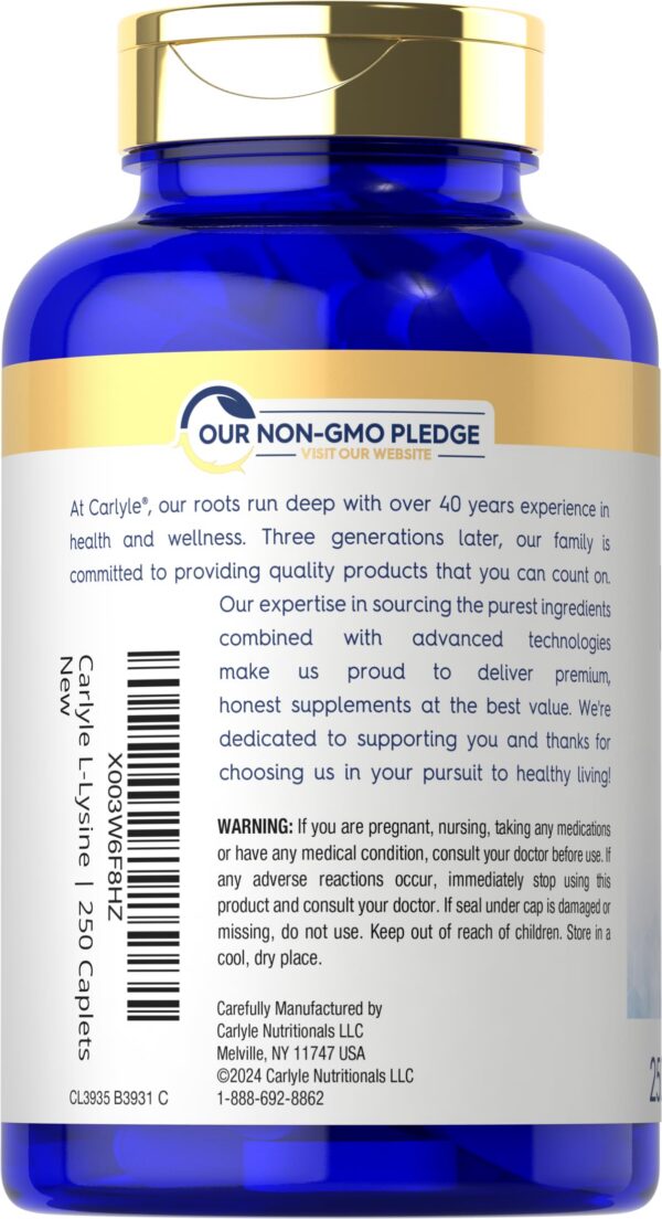 Carlyle L-Lysine 250 tabletas etiqueta lateral