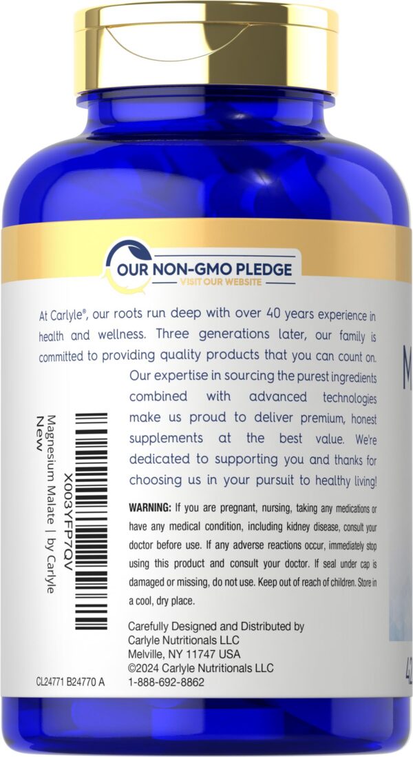 Lado de la botella Carlyle Magnesium Malate 1800 mg