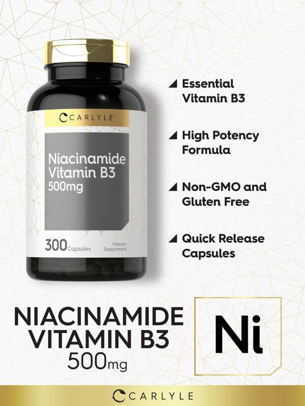 Carlyle Niacinamide 500 mg cápsulas etiqueta trasera